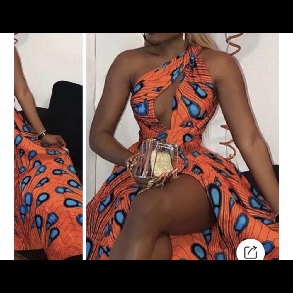 Blue/Orange Ankara Maxi Dress